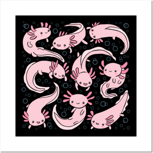 Cute pink axolotls cartoon illustration Posters and Art